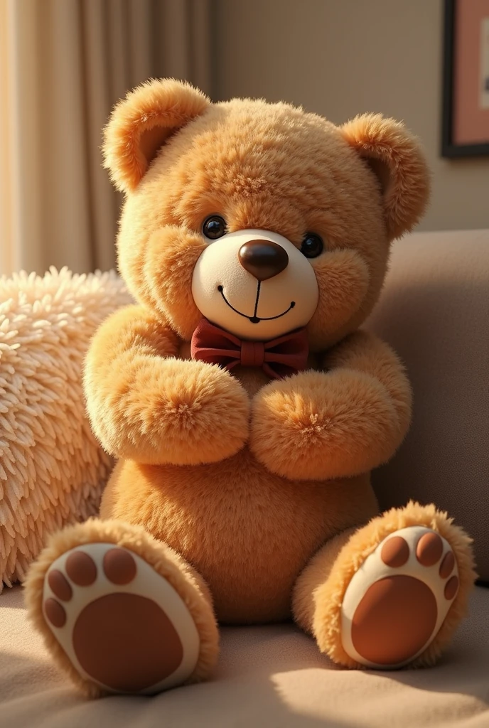 A deluxe huggable teddy bear, representing the comfort and affection that the products bring. He could be portrayed in a welcoming pose, offering a hug to customers. The mascot could interact with the influencer in photo shoots, videos and advertisements, promoting the idea of comfort and affection that the products bring.