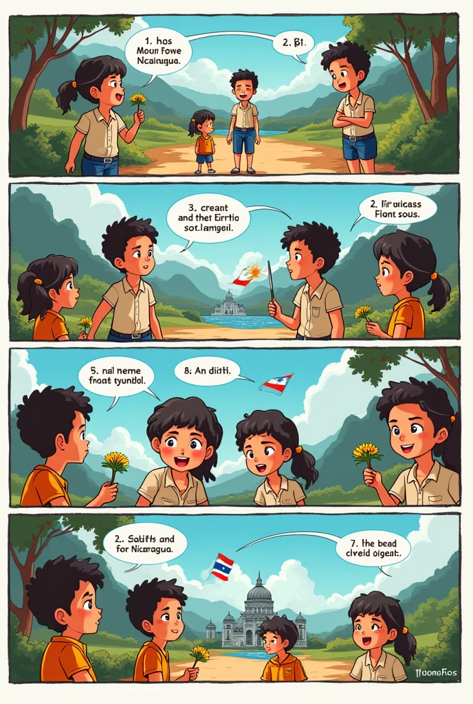A comic about a boy and a girl that narrates the importance of the national and patriotic symbols of Nicaragua