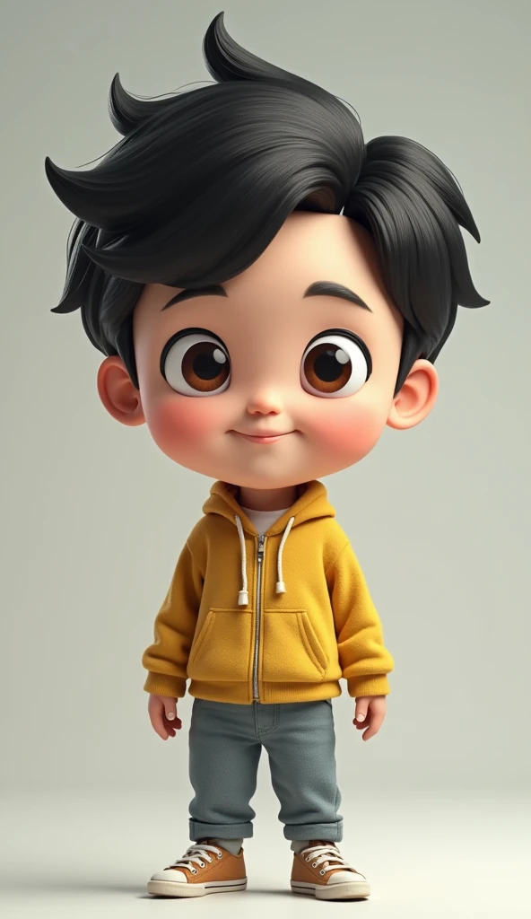 Stephen Chow's head, human body, a pair of big shining eyes, face and body facing me, full body photo, Q version of cute character