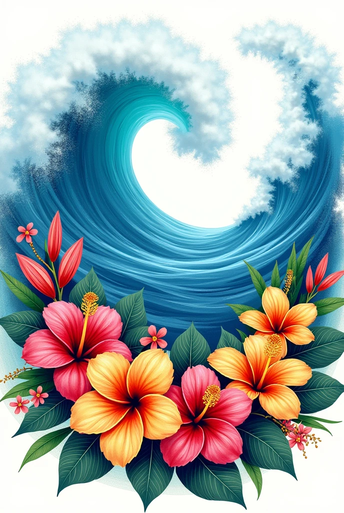 Hawaiian floral with a wave breaking for the.two sides this image goes to one.chemise