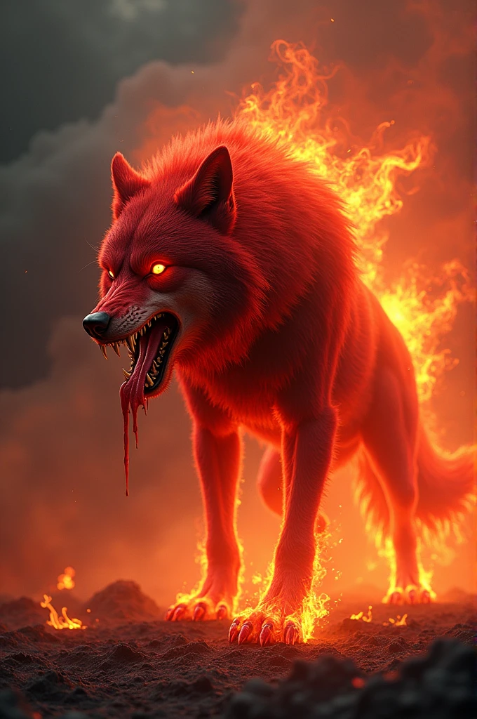 Evil red wolf on fire
