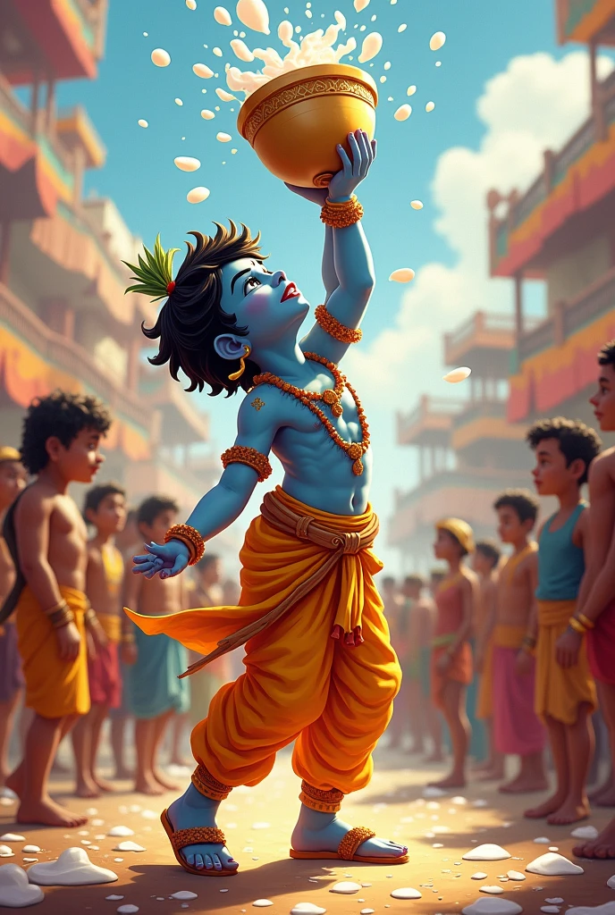 Bal Krishna coming for dahi handi function with text “PRAJAPA YUVAK MANDAL KHEDBRAHMA “