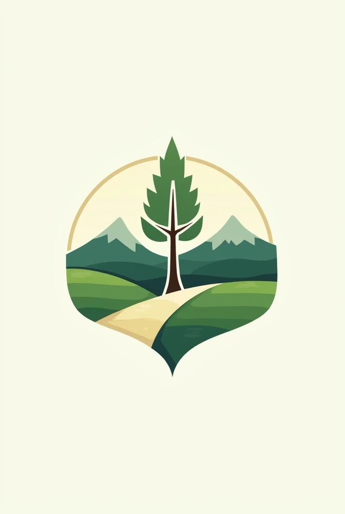 Make me a logo for my company, which is Servicios Generales Segovia, green color and containing hills with peaks and snow-capped mountains and a queuña tree, that contains the surname Segovia in the middle of the branches.
