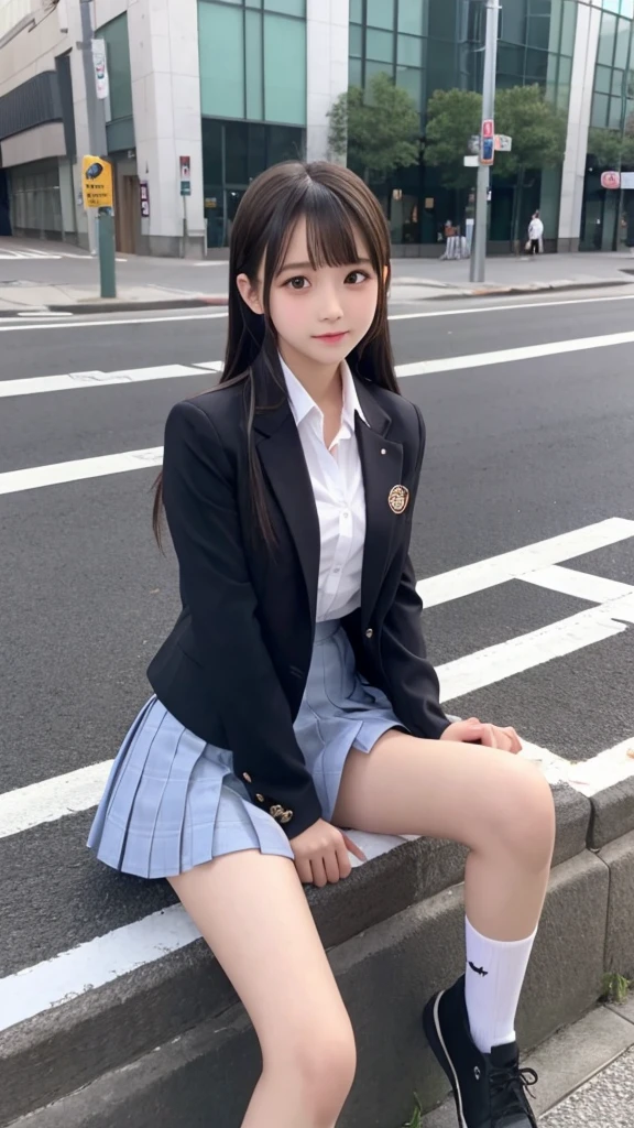 cute、high school girl、Idol、uniform、blazer、mini skirt、See-through、Fluttering in the wind、sit