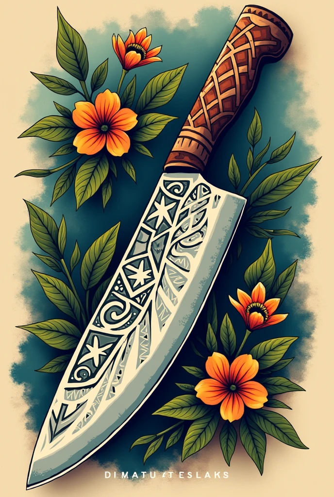 Polynesian chef knife for tattoo stencil
