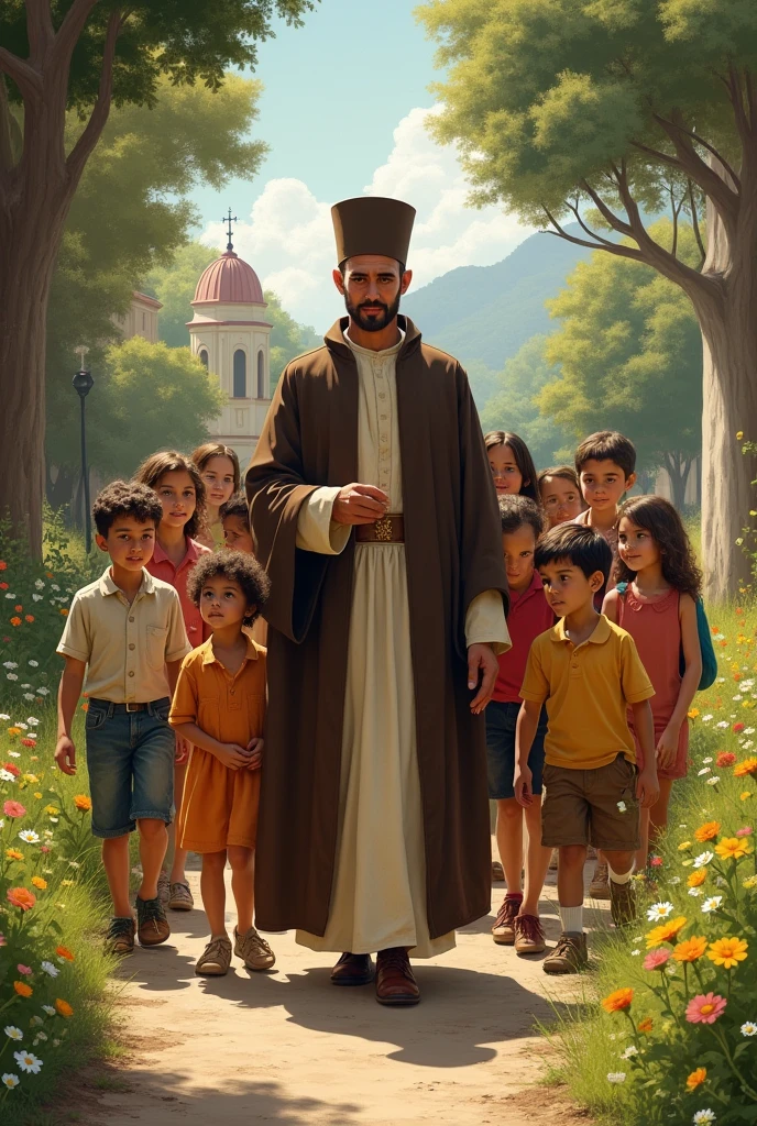 José de Calasanz walking with children around