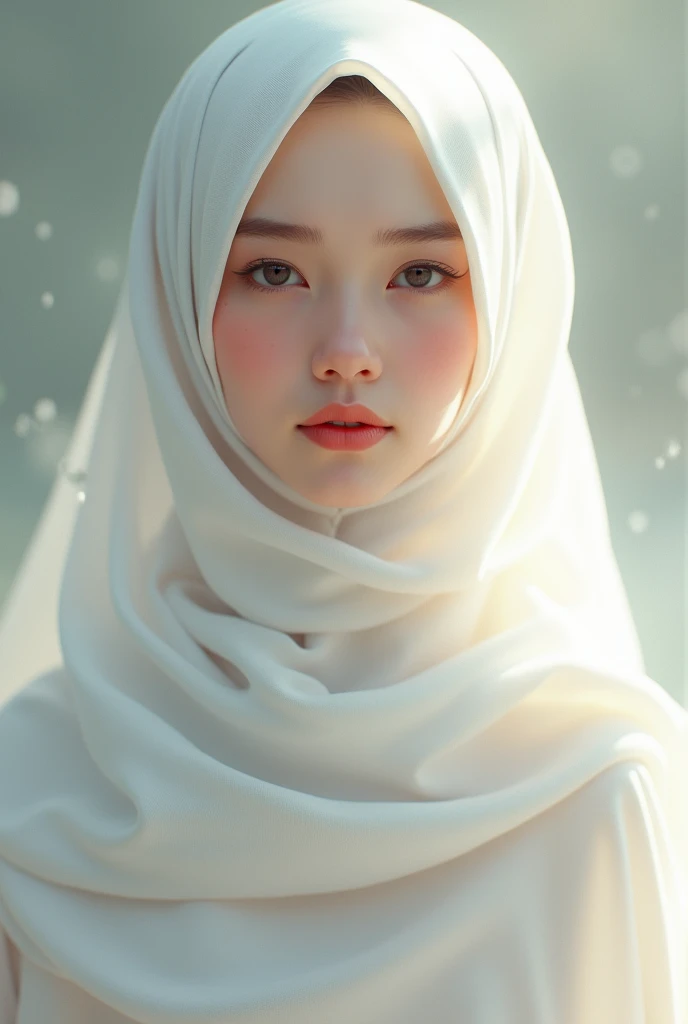 Illustration style, ukiyoe, Showa Anime, Hijab Woman, Snow, (Sensitive), the morning sun, a mountain in the back, (Tears), best quality, ultra-detailed, realistic:1.37, portraits, vibrant colors, soft pastel tones, natural lighting.