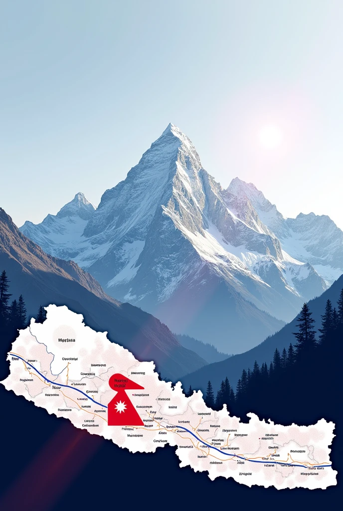 create a cover photo for youtube channel with tample view at himalaya with background of Nepal recent updated Map colour most include red white and Blue