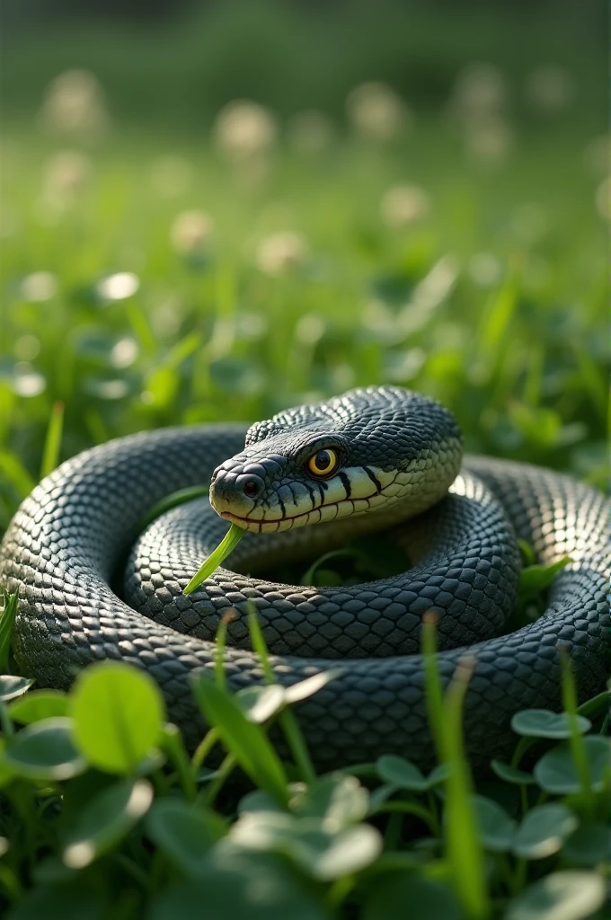 A snake eats grass