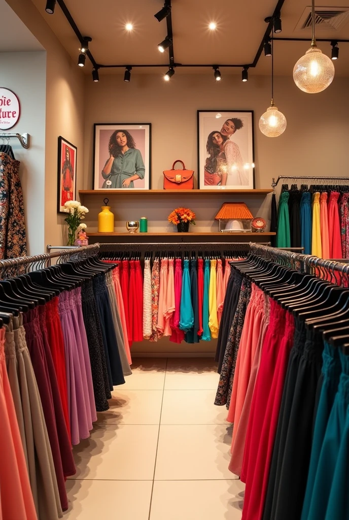 Skirts in a store varying in sizes and colors by the side a dummy head at the side with varying hairs from the shape to colors and a brand name called chic couture with a motto fi the boss gyals

Nooo 
Like a cute store with all of it in it
Without the maniqine