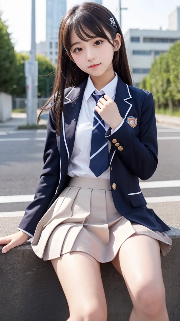 cute、high school girl、Idol、uniform、blazer、mini skirt、See-through、Fluttering in the wind、sit
