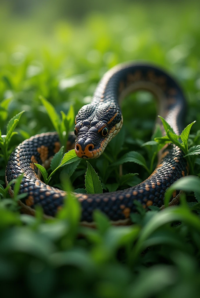 A snake eats grass