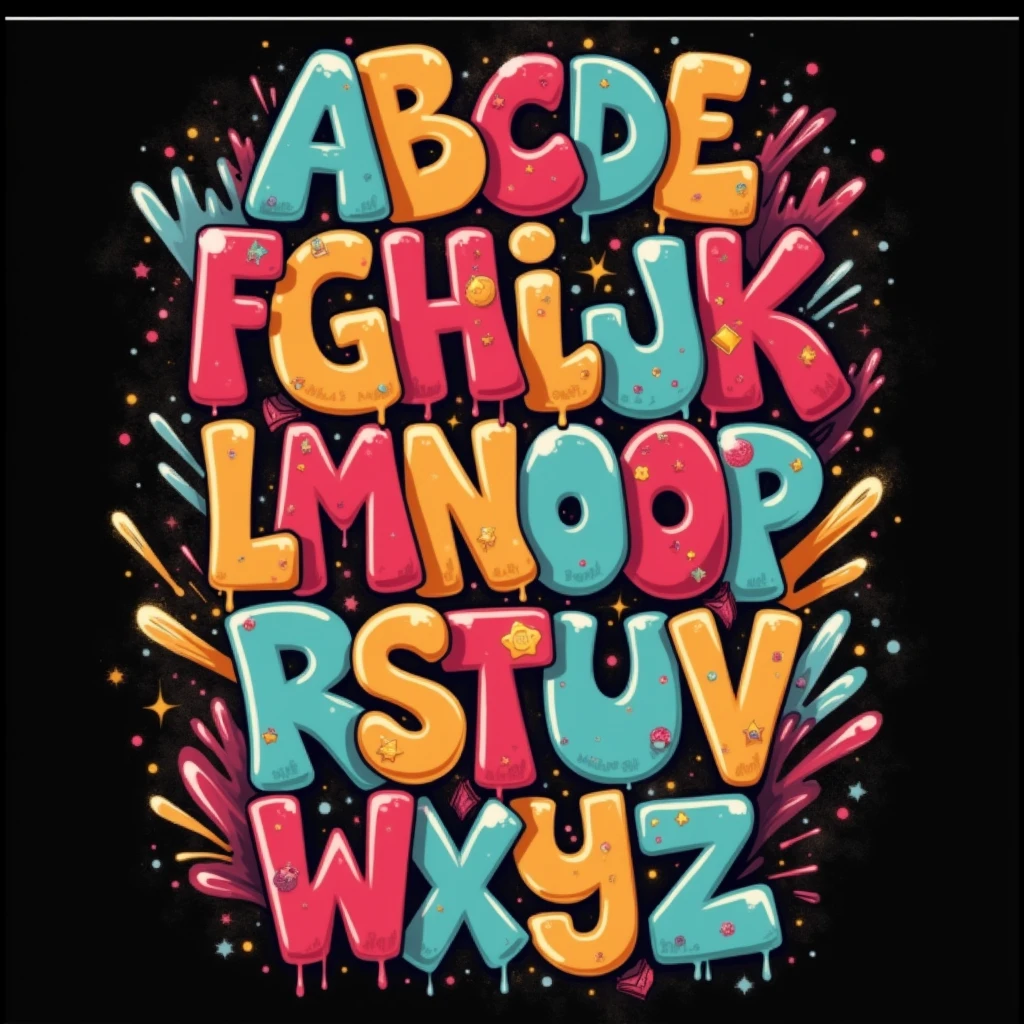 Page avec toutes les lettres de l’alphabet dans l’ordre en style graffitti