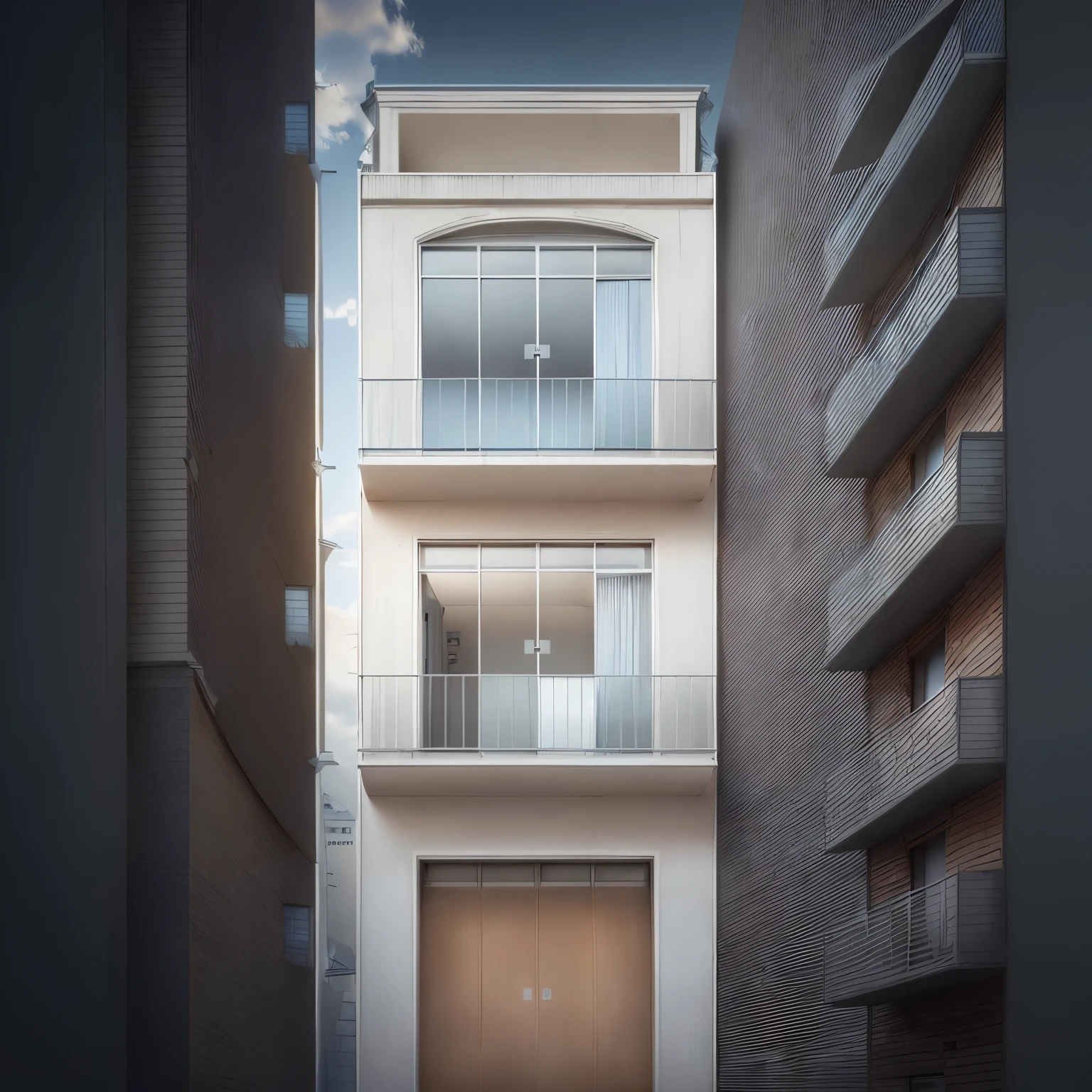 un dessin d'un bâtiment de trois étages avec des balcons et des balcons, détails réalistes en hauteur, 3 portes, porte de balcon, appartement 2j, appartement 2j design, 2 d AutoCAD, architecture détaillée, Niveau de détail extrêmement élevé, bâtiment à plusieurs étages, Éléments de carrosserie détaillés en hauteur, bâtiment faisant face, AutoCAD, vue latérale 2D, magasin très détaillé, vue en élévation