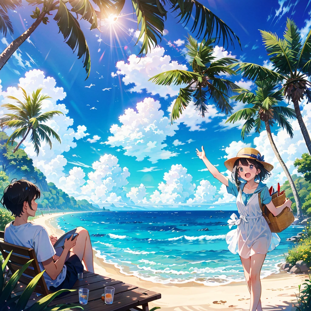 We're all going on a summer holiday, working for a week, Fun and laughter on our summer, worries, week, We, sun shines, We, where the sea is blue We, movies, let, see