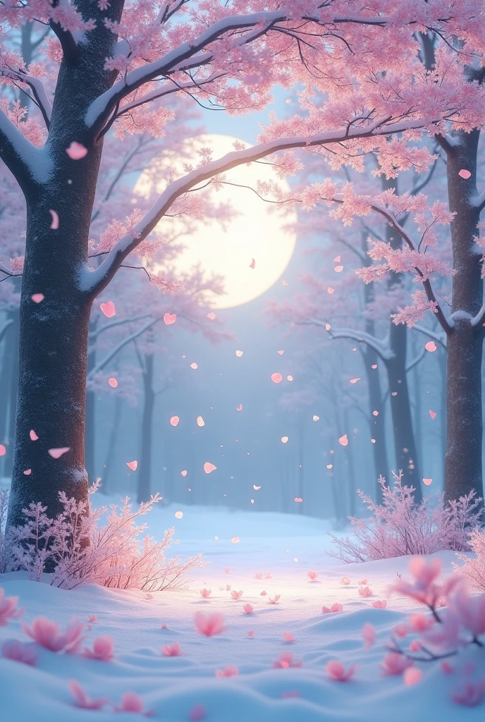It&#39;s going to snow on a full moon night、Scenery of cherry blossoms falling