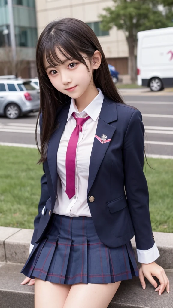 cute、high school girl、Idol、uniform、blazer、mini skirt、See-through、Fluttering in the wind、sit