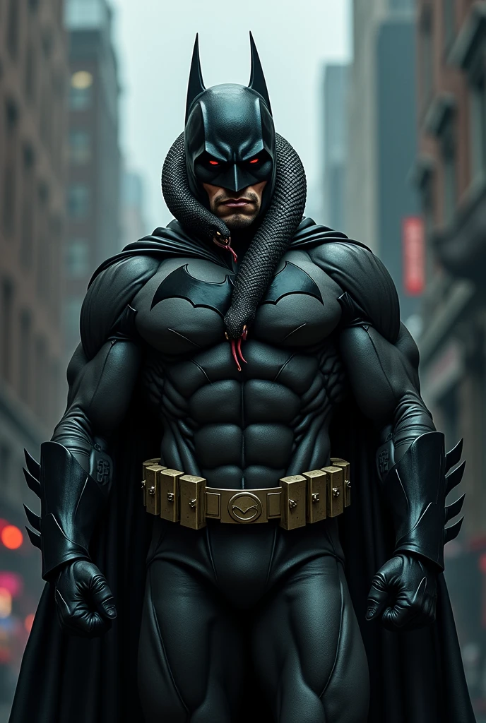 Bat man with real snake  face to face realistic 