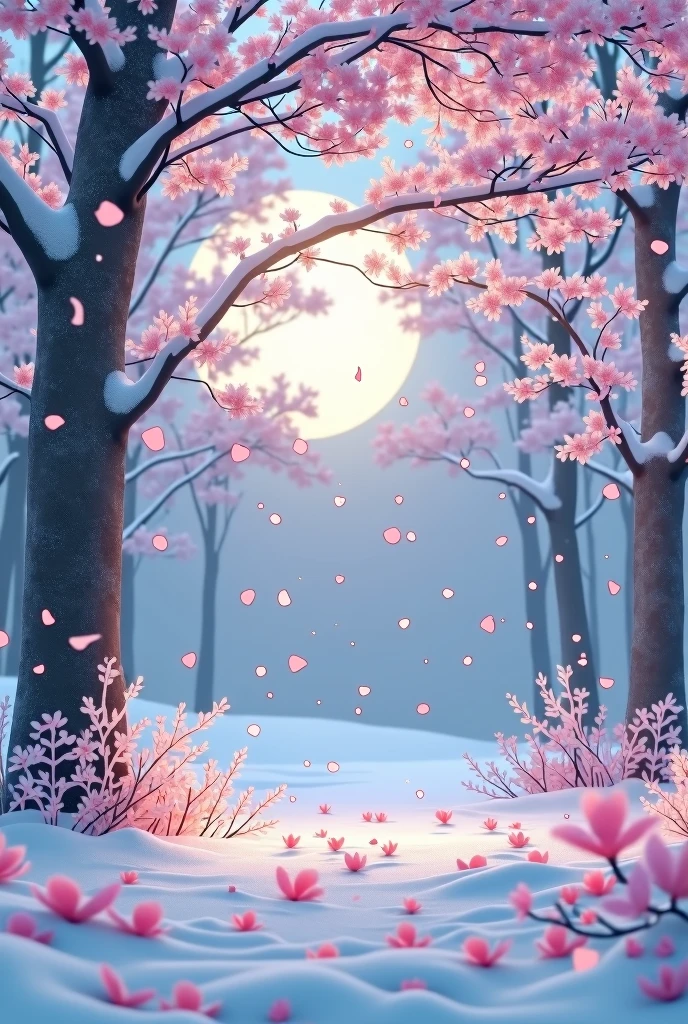 It's going to snow on a full moon night、Scenery of cherry blossoms falling