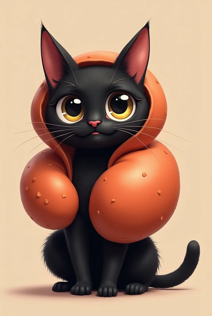 Black cat in a sausage costume，2D，Doll Eye，eye々crisp，Curled eyelashes