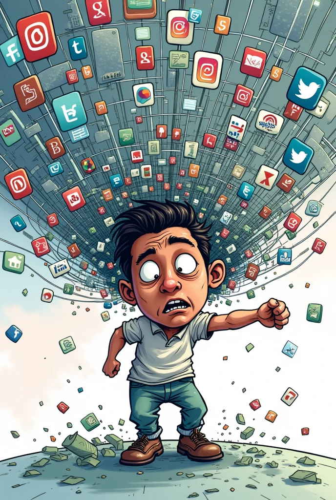 editorial cartoon about the challenges by using social media