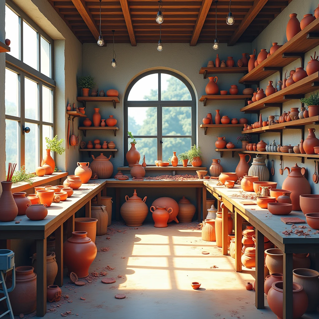 colourful pottery workshop without livingbeings and human