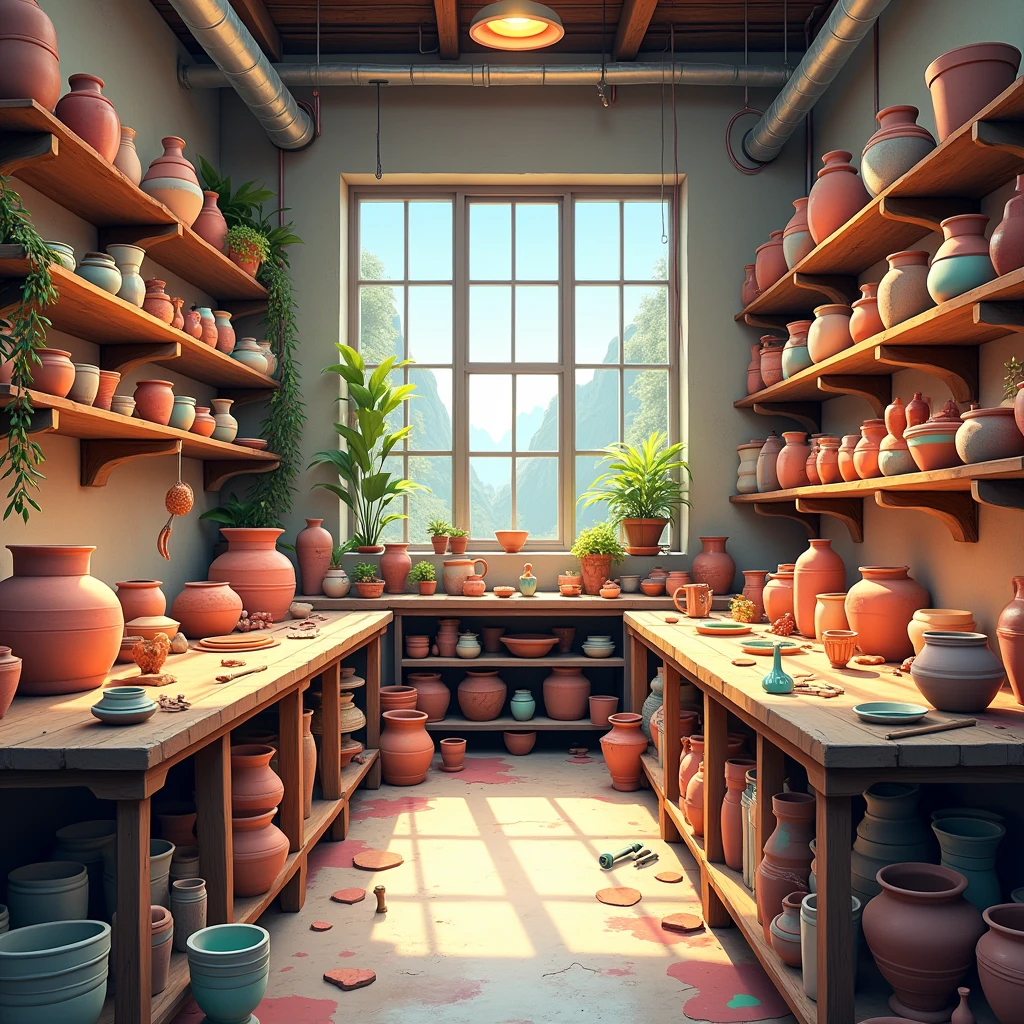 colourful pottery workshop without livingbeings and human