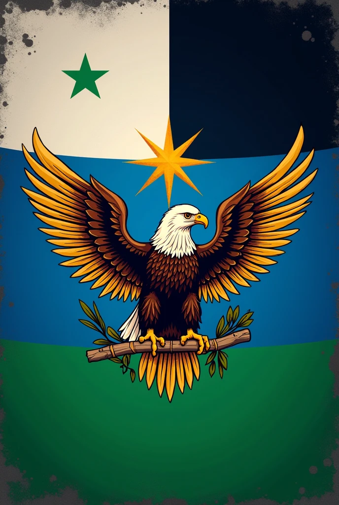 Create new puntland flag that have a star and eagle it's colour is white blue gold and green 