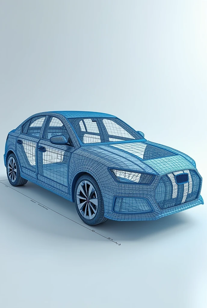 An example of a finite element mesh applied to a specific component, like a vehicle door. This model shows how the structure is discretized for stress and force analysis.. with the measures