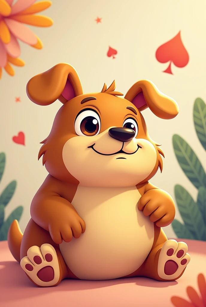 A caramel dog lying down in a cartoonish way that looks like a betting site
