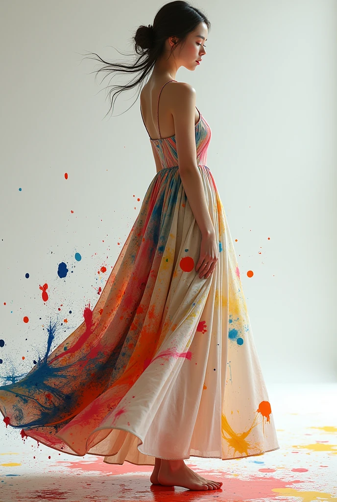 Long dress with paint stains 