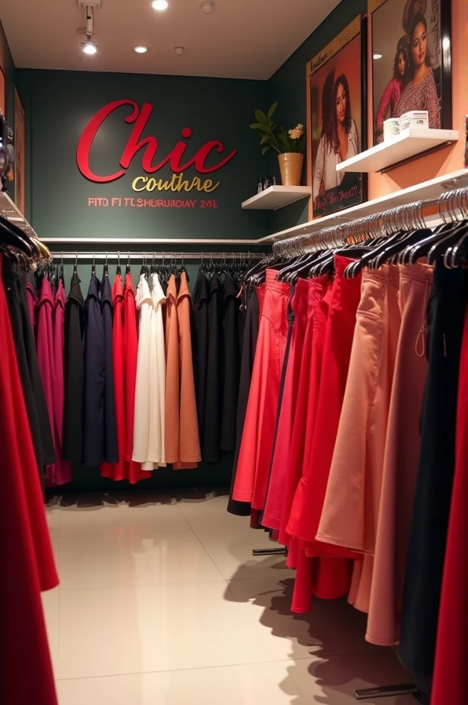 A skit and hair store
With the skirts on hangers let it fit well
And a brand name chic couture with the motto fi the boss gyals