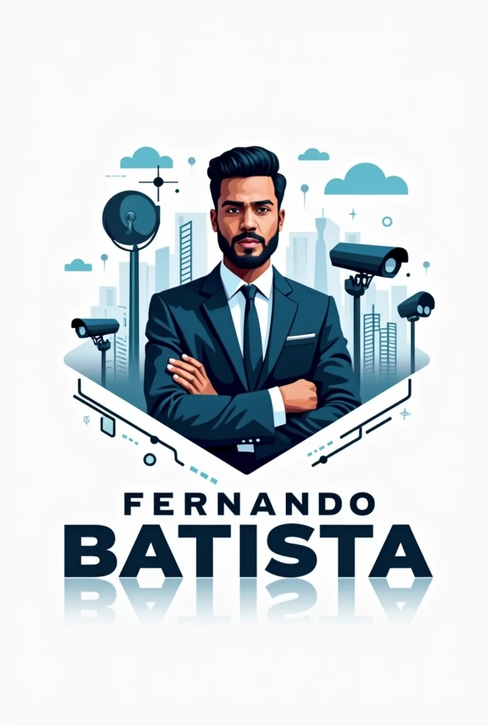 Create a logo for a computer networks, telecommunications and CCTV professional . With the name Fernando Batista , dark-skinned