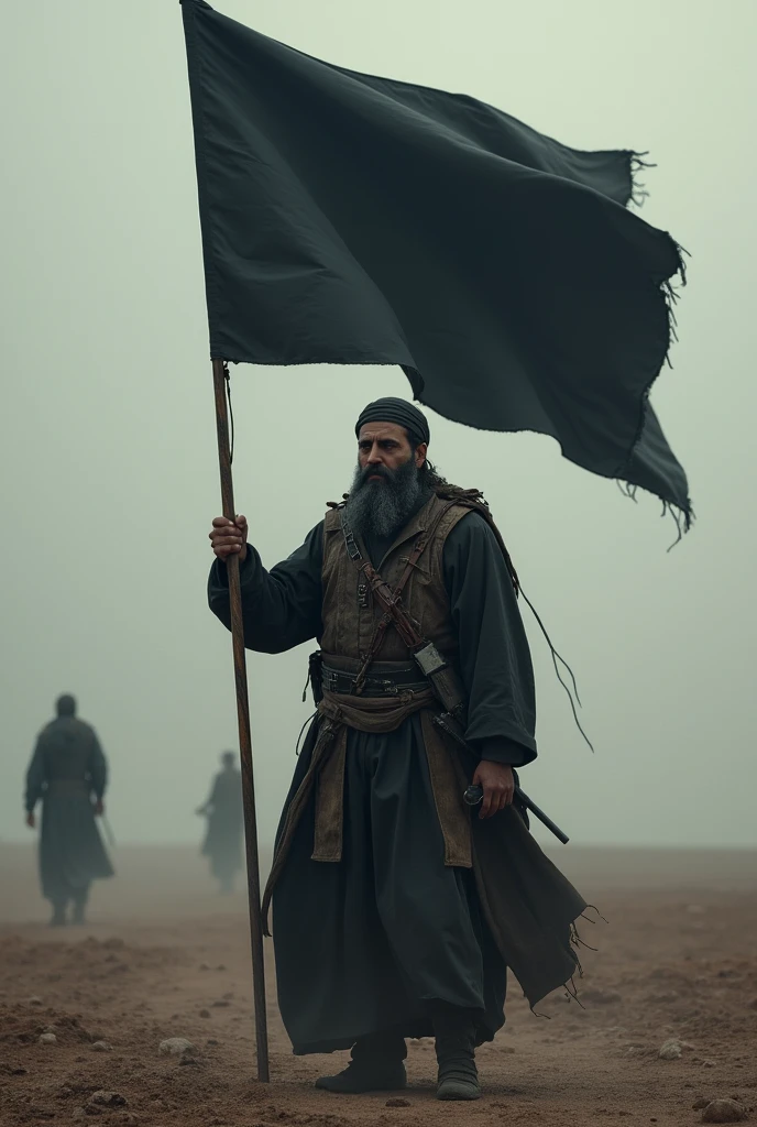 Strong muslim
Man full beard one handed islamic black flag