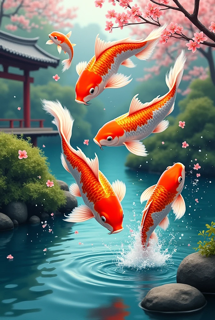 Fish jumping in ponds 