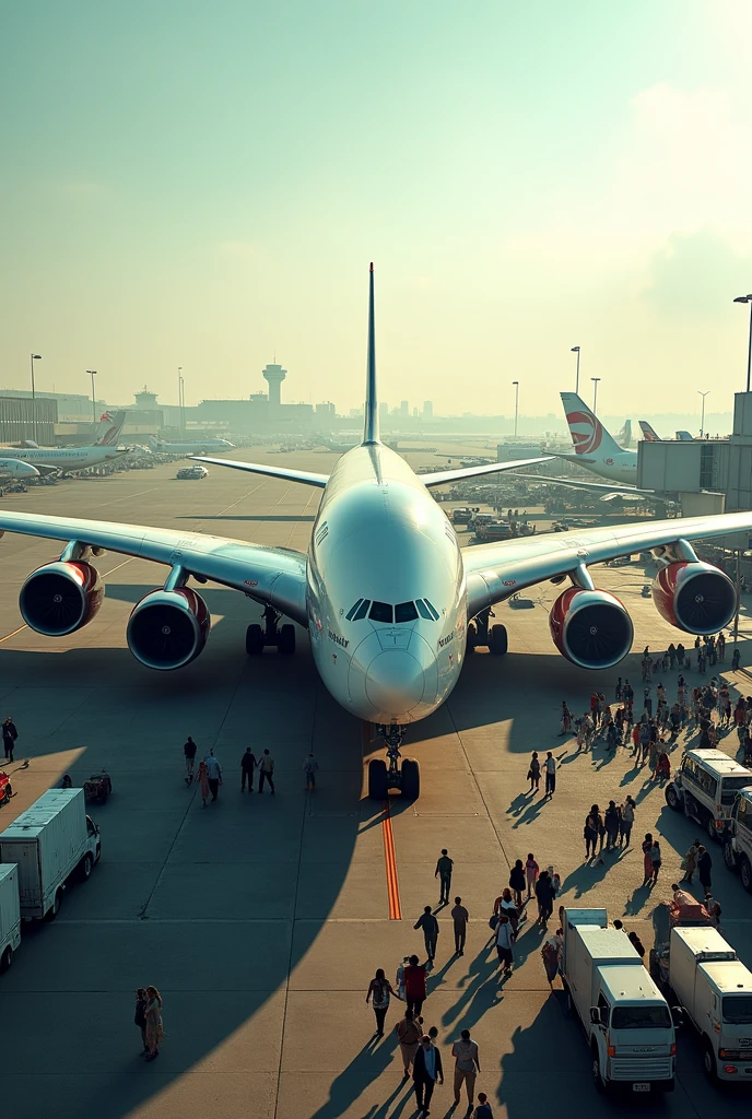 AirBerlin A380 at a very busy airport