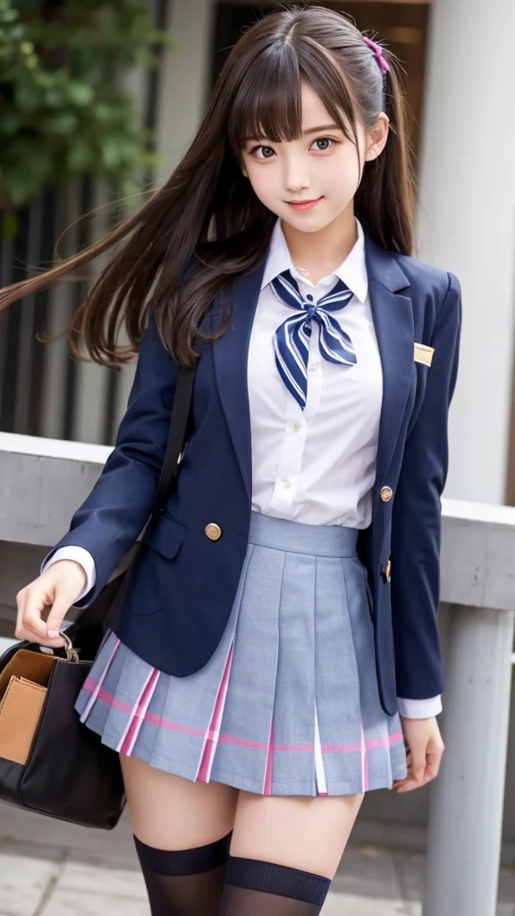 cute、high school girl、Idol、uniform、blazer、mini skirt、See-through、Fluttering in the wind、stockings