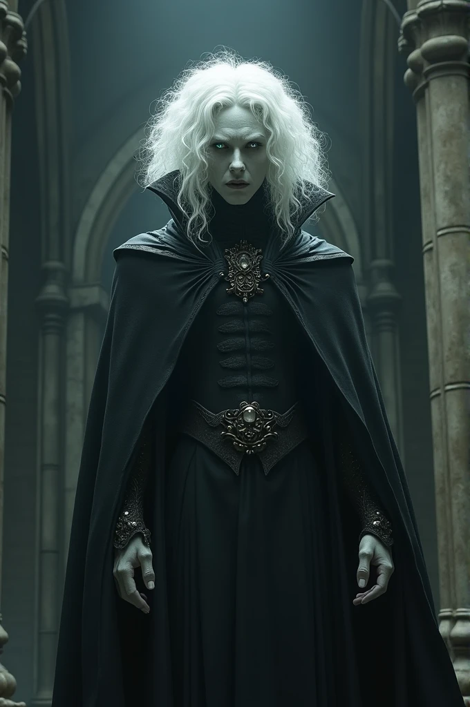 Tall albino villain with curly hair