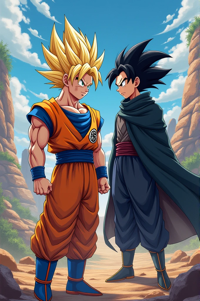 Anime team with goku and black hair person