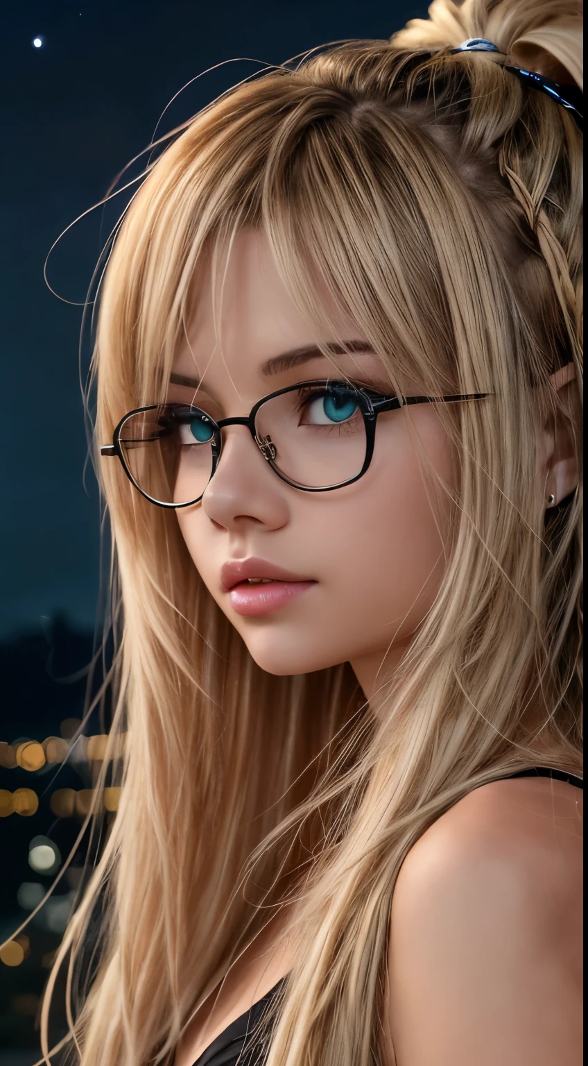 girl with glasses and long hair, visual of a cute girl, style. 8k, pin on vibes, style 4 k, moe artstyle, aesthetic, girl desktop background, visuals, girl with real hair, ethereal , girl with long hair, beautiful portrait , , , sharingan background, night time, dark , , wearing headband