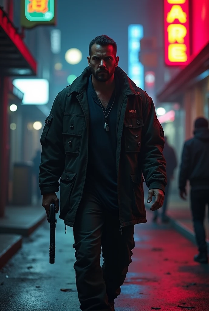 Man dangerous dark night neon lights 
