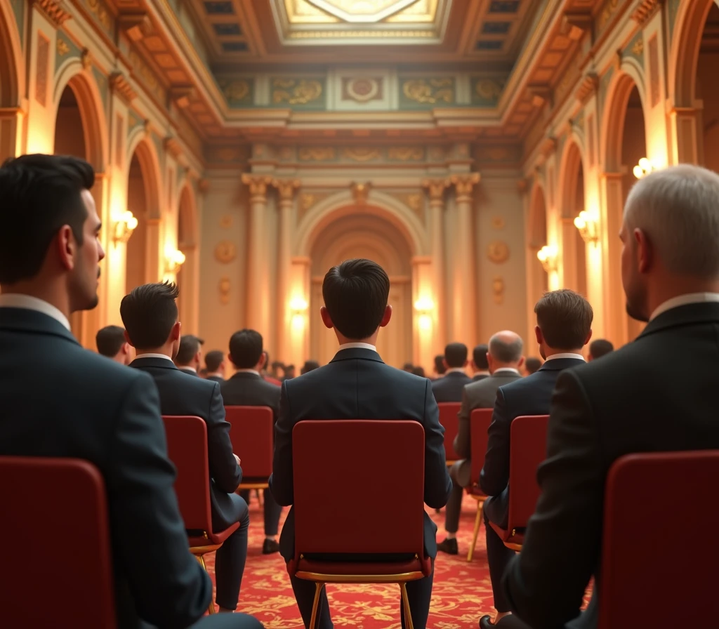 wide back view of successful entrepreneurs small crowd , sitting down in a majestic hall, pixar character, pixar renderman render, pixar octane render, pixar. octane render, as a pixar character, pixar portrait 8 k photo, depicted as a pixar character, pixar render, ideal pixar character, 3d model pixar render, render in pixar, by Pixar, pixar 3d render, facing the viewer