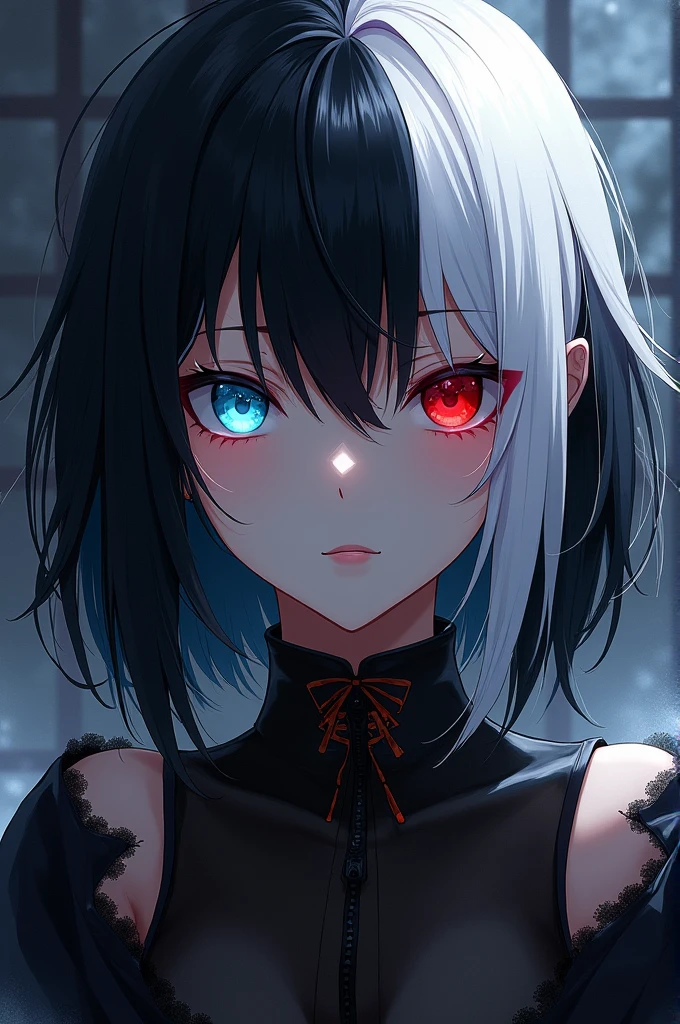 Cool black hair anime character with red and blue eye with white hair and blue eye cool character