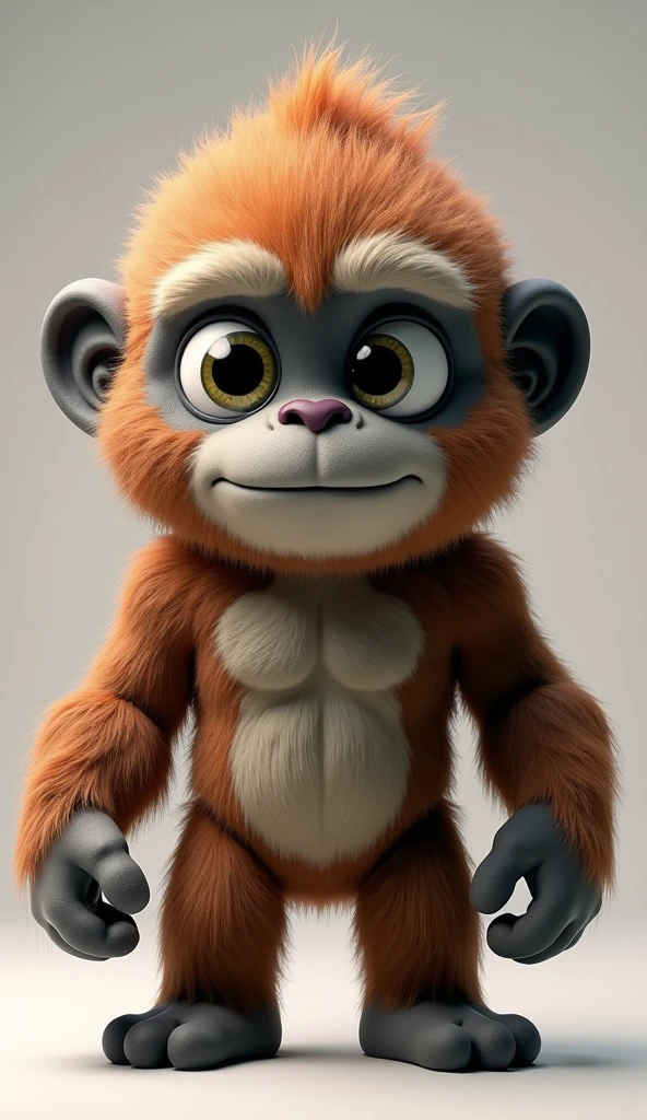 Transformed King Kong Ke Bowen's head, human body shape, a pair of big shining eyes, face and body facing me, full body photo, Q version cute character