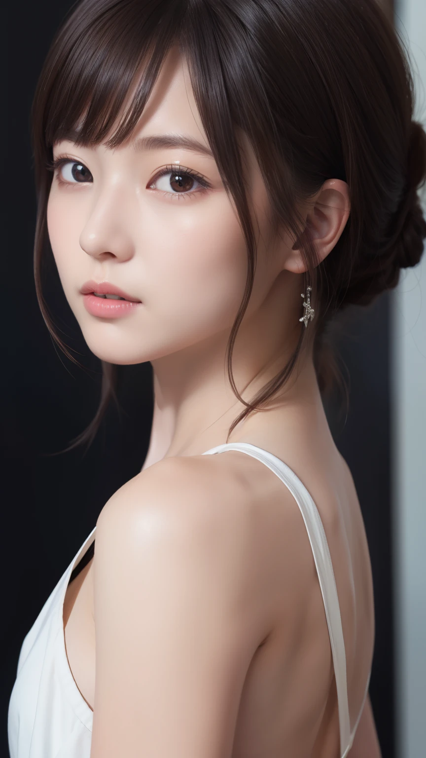 (masterpiece、Realtic、masterpiece,Very detailed,Highest quality,8k,CG,shape,shaving:1.0),(one person&#39;s:1) 、Dark Room、Bedroom、sexy gestures and faces、sexy, jyojifuku,nurse、Big Breasts, Cleavage、latexのnurse uniform、Lying in bed