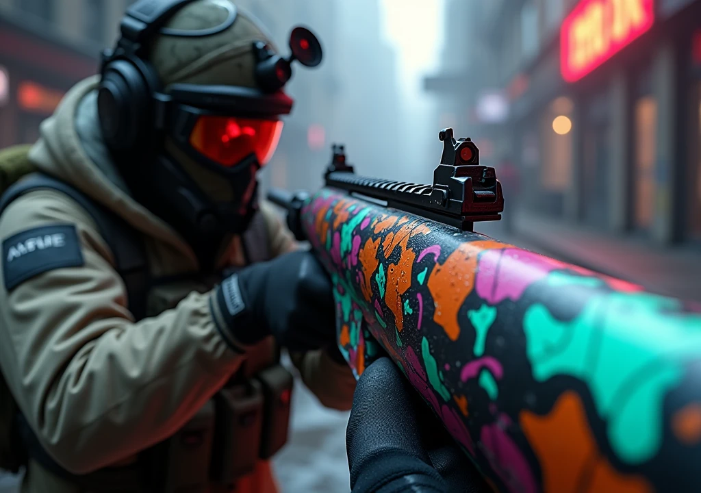 POV Shot Of Call Of Duty Warzone Reloading Colorful Gun Camo