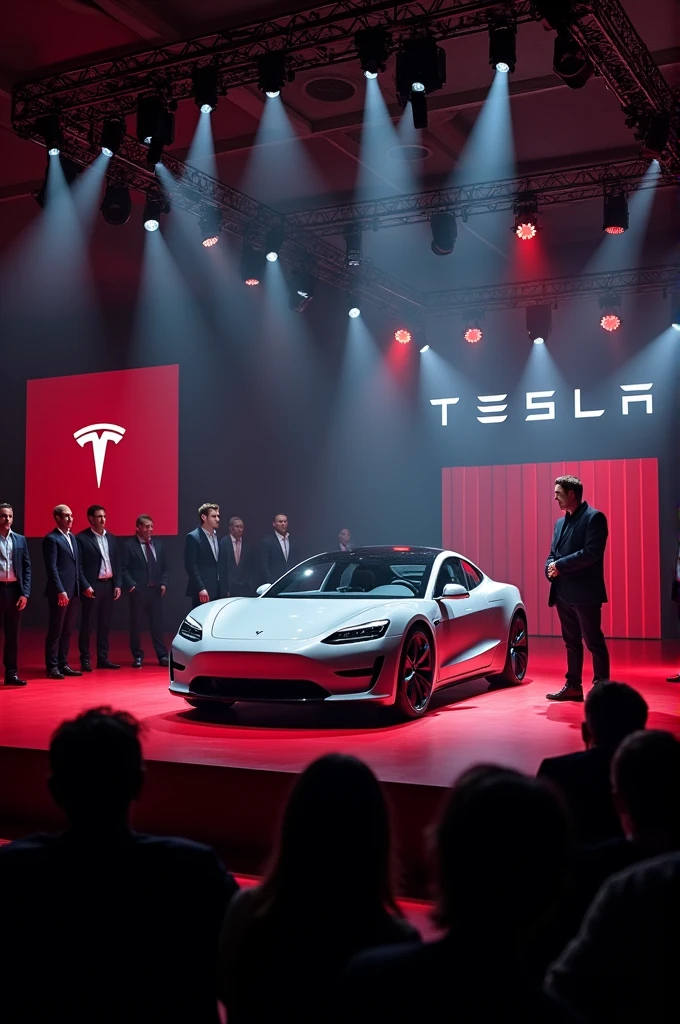 Historic Launch Event**: An image of the unveiling event for the Tesla Roadster, showcasing the car on stage with Tesla executives and early supporters.