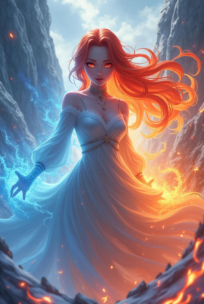 An anime heroine with the power of fire and ice