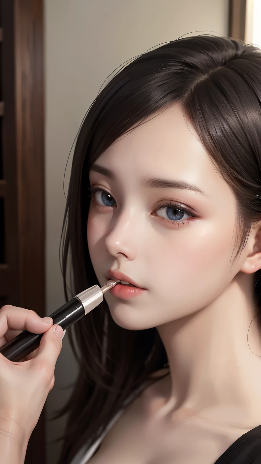 (masterpiece、Realtic、masterpiece,Very detailed,Highest quality,8k,CG,shape,shaving:1.0),(one person's:1) 、Dark Room、Bedroom、sexy gestures and faces、sexy, jyojifuku,nurse、Big Breasts, Cleavage、latexのnurse uniform、Lying in bed