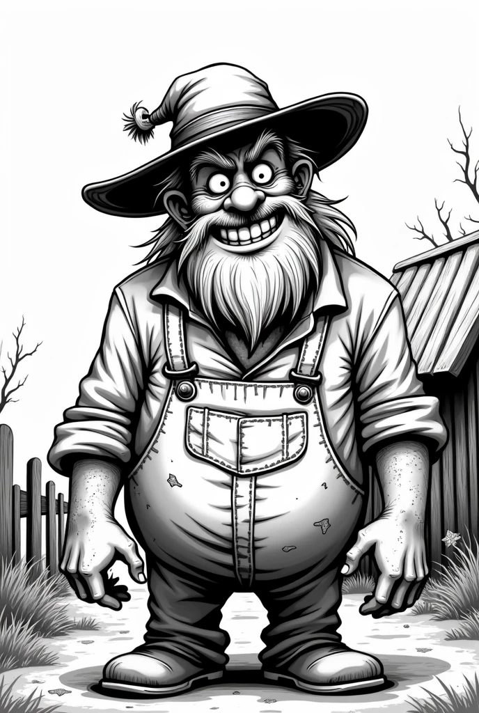 hillbilly, black and white image, anime drawing